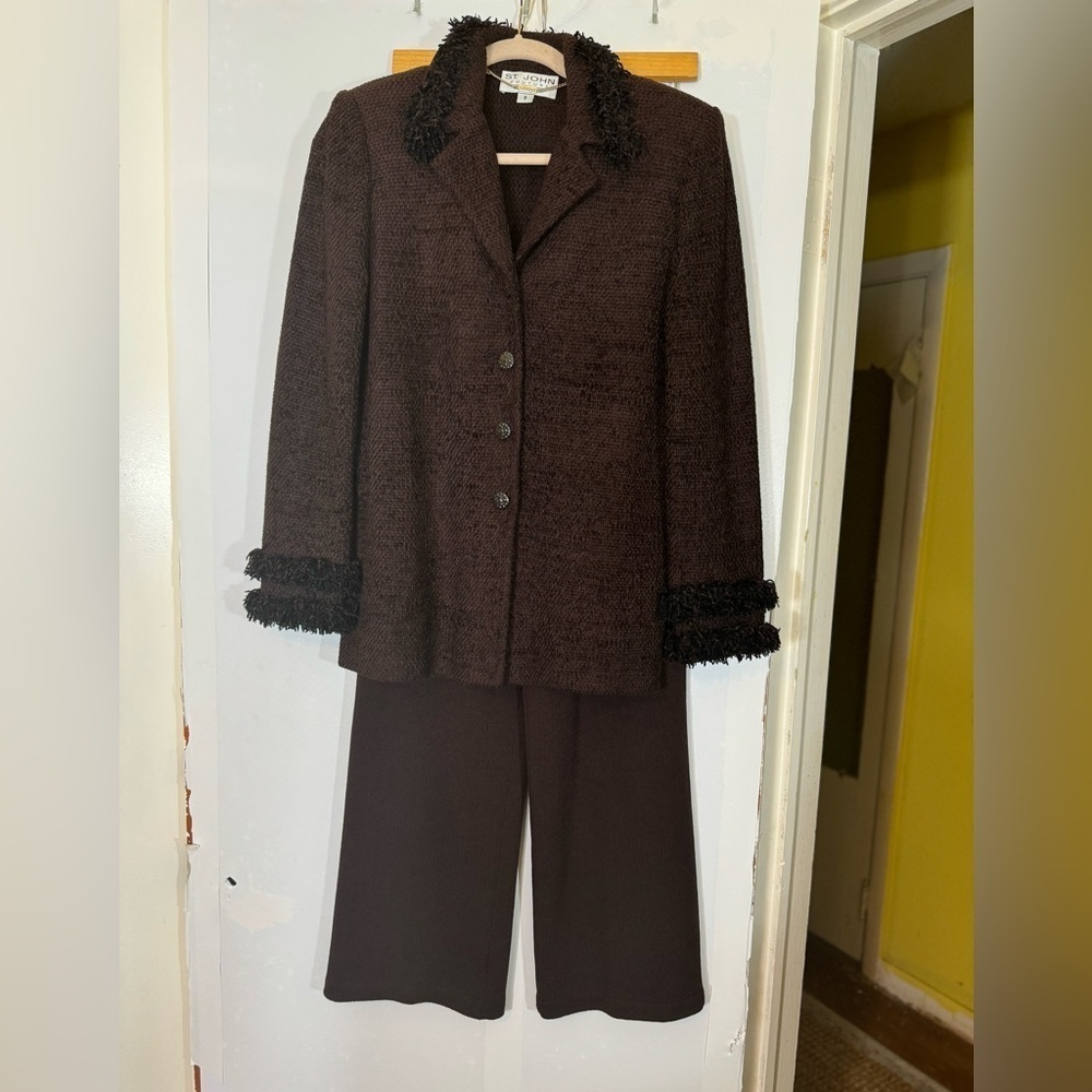 St. John Couture Black/Brown 'Tweed Knit w/Eyelash Fringe 2-Piece Suit